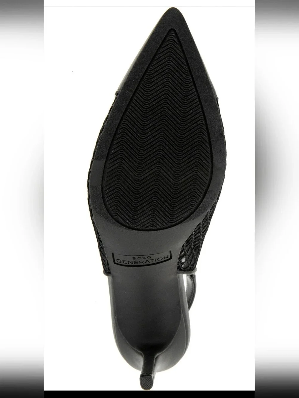 BCBGeneration Black Mesh Pointed Slingback Heels